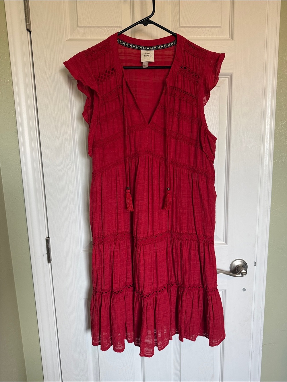 Knox Rose Red Boho Tiered Tassel Dress